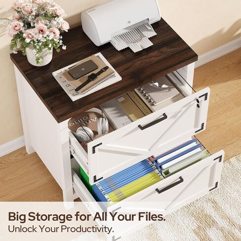 2 Drawer Farmhouse File Cabinet, Wood Filing Cabinets for Home Office, Lateral File Cabinet for Hanging Files Letter/Legal/F4/A4 Size, Brown in Kuwait