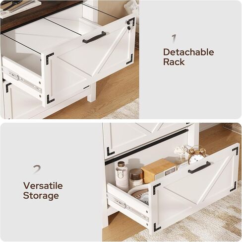 2 Drawer Farmhouse File Cabinet, Wood Filing Cabinets for Home Office, Lateral File Cabinet for Hanging Files Letter/Legal/F4/A4 Size, Brown in Kuwait