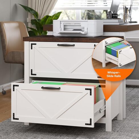 2 Drawer Farmhouse File Cabinet, Wood Filing Cabinets for Home Office, Lateral File Cabinet for Hanging Files Letter/Legal/F4/A4 Size, Brown in Kuwait