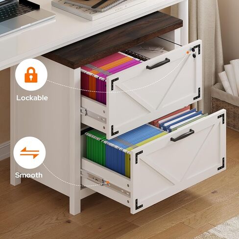 2 Drawer Farmhouse File Cabinet, Wood Filing Cabinets for Home Office, Lateral File Cabinet for Hanging Files Letter/Legal/F4/A4 Size, Brown in Kuwait