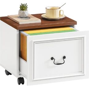 خزانة ملفات ذات درجين، خزانة ملفات دوارة للمكتب المنزلي، وحدة تخزين خشبية أسفل المكتب، حامل طابعة مع أدراج، للملفات بحجم A4/Letter، باللون الأبيض والجوز FCBA3801 in Kuwait