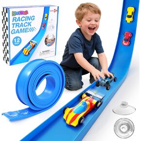 مجموعة فليكس تراك بطول 12 قدم: مسارات سباق قابلة للطي للأطفال من عمر 3 سنوات فما فوق - مسار منحدر لسباق السيارات مع أكواب شفط - مسار سباق مرن متوافق مع سيارات Diecast 1/64 - هدية عيد ميلاد للأولاد in Kuwait