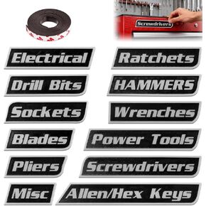 12 Pack Magnetic Tool Box Labels Set, 3D-Printed Reusable Tags,General Tool Box Organize Accessories for Steel Toolboxes, Carts, Drawers, and Cabinets in Saudi Arabia