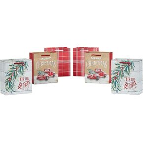 حزمة حقيبة هدايا عيد الميلاد الريفية الصغيرة مقاس 6 بوصات من Hallmark (6 أكياس: شاحنة حمراء، 'Tis the Season، منقوشة باللونين الأحمر والأبيض) لبطاقات الهدايا، وهدايا المعلم، ومفضلات حفلات العطلات in Kuwait