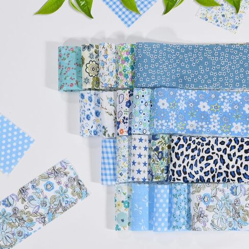 40 PCS 2.56'' x 19.6'' Sewing Fabric Rectangles, 100% Cotton Fat Quarter Floral Printed Precut Fabric, for DIY Patchwork, Sewing, Quilting, Crafting, Patchwork Cushions (Floral Blue) in Saudi Arabia