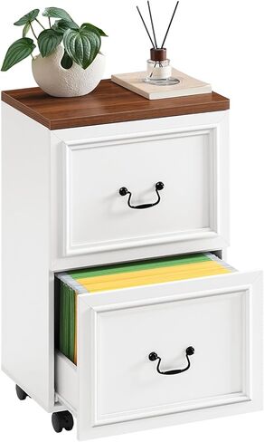2 Drawer File Cabinet, Rolling File Cabinet for Home Office, Wooden Under Desk Storage, Printer Stand with Drawers, for A4/Letter-Size Files, White and Walnut FCBA3801 in Saudi Arabia
