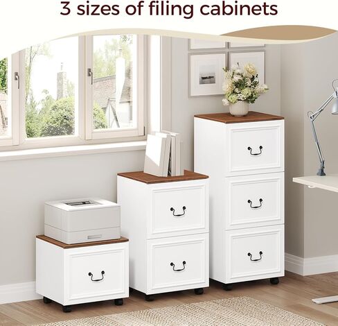 2 Drawer File Cabinet, Rolling File Cabinet for Home Office, Wooden Under Desk Storage, Printer Stand with Drawers, for A4/Letter-Size Files, White and Walnut FCBA3801 in Saudi Arabia