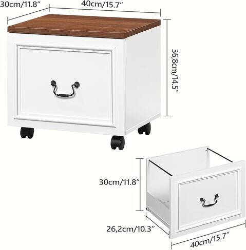 خزانة ملفات ذات درجين، خزانة ملفات دوارة للمكتب المنزلي، وحدة تخزين خشبية أسفل المكتب، حامل طابعة مع أدراج، للملفات بحجم A4/Letter، باللون الأبيض والجوز FCBA3801 in Kuwait