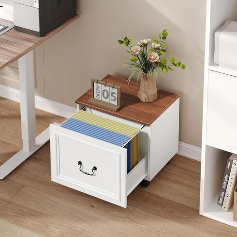 خزانة ملفات ذات درجين، خزانة ملفات دوارة للمكتب المنزلي، وحدة تخزين خشبية أسفل المكتب، حامل طابعة مع أدراج، للملفات بحجم A4/Letter، باللون الأبيض والجوز FCBA3801 in Kuwait