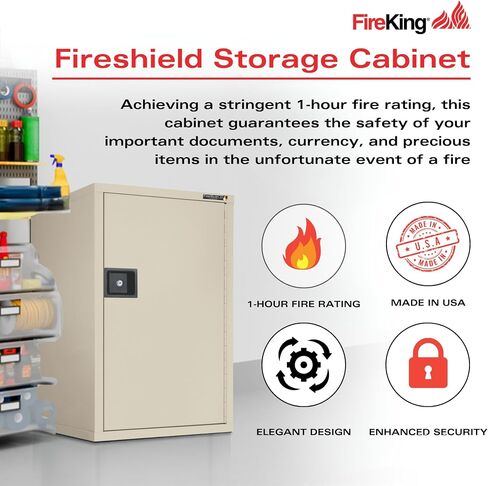 خزانة تخزين آمنة ضد الحرائق من FireKing FireShield مع قفل مفتاح، آمنة للاستخدام المنزلي ومقاومة للحريق لمدة ساعة واحدة، وخزائن تخزين منزلية، مصنوعة في الولايات المتحدة الأمريكية، رق in Kuwait