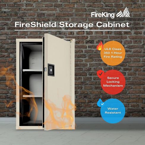 خزانة تخزين آمنة ضد الحرائق من FireKing FireShield مع قفل مفتاح، آمنة للاستخدام المنزلي ومقاومة للحريق لمدة ساعة واحدة، وخزائن تخزين منزلية، مصنوعة في الولايات المتحدة الأمريكية، رق in Kuwait