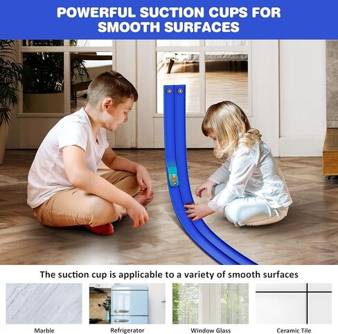 مسار منحدر مرن لسباق السيارات بطول 16 قدمًا للأطفال مع أكواب شفط، متوافق مع سيارات Diecast 1/64، يمكن لف هدايا حفلات السباق المحمولة للأولاد من سن 3 إلى 10 سنوات (أزرق السباق) in Kuwait