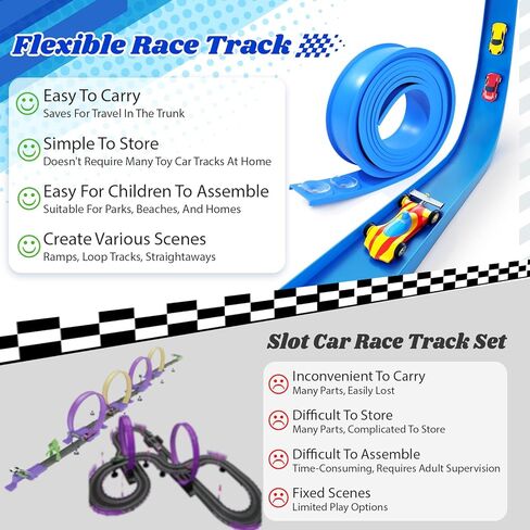 مجموعة فليكس تراك بطول 12 قدم: مسارات سباق قابلة للطي للأطفال من عمر 3 سنوات فما فوق - مسار منحدر لسباق السيارات مع أكواب شفط - مسار سباق مرن متوافق مع سيارات Diecast 1/64 - هدية عيد ميلاد للأولاد in Kuwait