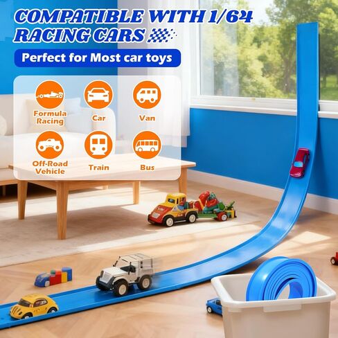 مجموعة فليكس تراك بطول 12 قدم: مسارات سباق قابلة للطي للأطفال من عمر 3 سنوات فما فوق - مسار منحدر لسباق السيارات مع أكواب شفط - مسار سباق مرن متوافق مع سيارات Diecast 1/64 - هدية عيد ميلاد للأولاد in Kuwait