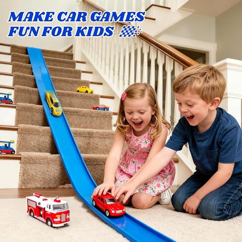 مجموعة فليكس تراك بطول 12 قدم: مسارات سباق قابلة للطي للأطفال من عمر 3 سنوات فما فوق - مسار منحدر لسباق السيارات مع أكواب شفط - مسار سباق مرن متوافق مع سيارات Diecast 1/64 - هدية عيد ميلاد للأولاد in Kuwait