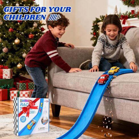 مجموعة فليكس تراك بطول 12 قدم: مسارات سباق قابلة للطي للأطفال من عمر 3 سنوات فما فوق - مسار منحدر لسباق السيارات مع أكواب شفط - مسار سباق مرن متوافق مع سيارات Diecast 1/64 - هدية عيد ميلاد للأولاد in Kuwait