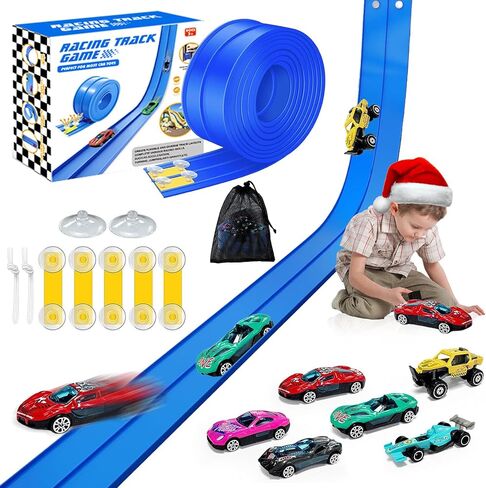 Flex Race Tracks for Kids, 16Ft Flexible Race Car Ramp Track Set for Hot Wheel Race Tracks Cars Portable DIY Race Track Toy for Boys Age 3 4 5 6 7 Years Old Boys Girls Kids - Blue in Saudi Arabia