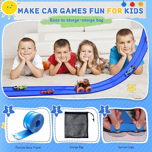 Flex Race Tracks for Kids, 16Ft Flexible Race Car Ramp Track Set for Hot Wheel Race Tracks Cars Portable DIY Race Track Toy for Boys Age 3 4 5 6 7 Years Old Boys Girls Kids - Blue in Saudi Arabia