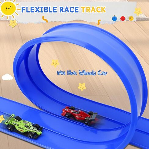 Flex Race Tracks for Kids, 16Ft Flexible Race Car Ramp Track Set for Hot Wheel Race Tracks Cars Portable DIY Race Track Toy for Boys Age 3 4 5 6 7 Years Old Boys Girls Kids - Blue in Saudi Arabia