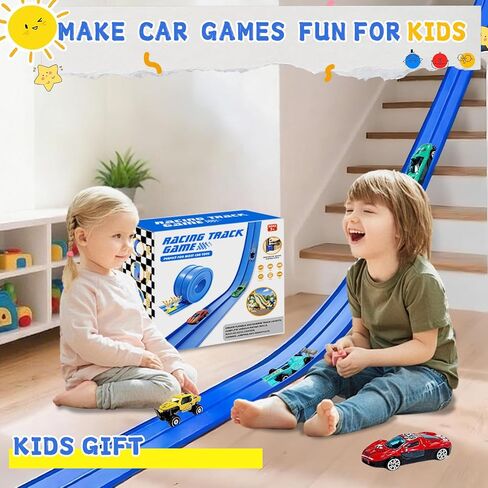 Flex Race Tracks for Kids, 16Ft Flexible Race Car Ramp Track Set for Hot Wheel Race Tracks Cars Portable DIY Race Track Toy for Boys Age 3 4 5 6 7 Years Old Boys Girls Kids - Blue in Saudi Arabia