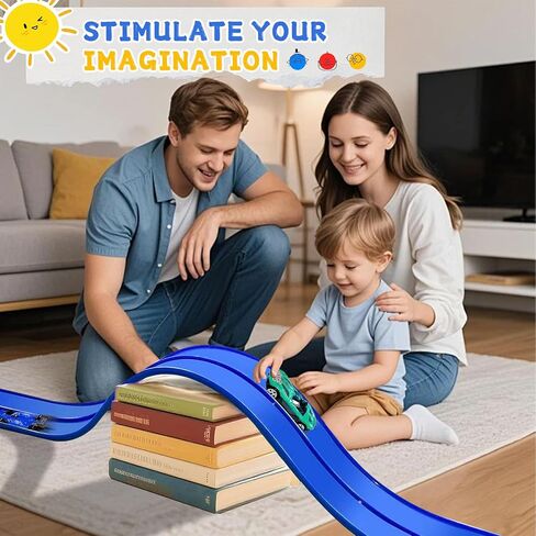 Flex Race Tracks for Kids, 16Ft Flexible Race Car Ramp Track Set for Hot Wheel Race Tracks Cars Portable DIY Race Track Toy for Boys Age 3 4 5 6 7 Years Old Boys Girls Kids - Blue in Saudi Arabia