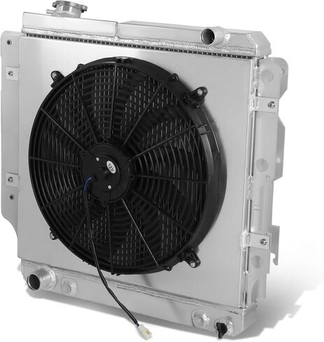 Auto Dynasty Aluminum Radiator Fan Shroud Assembly Compatible with 1987-2006 Jeep Wrangler YJ/TJ 2.4L-4.2L, 3-Row Aluminum Radiator + 12V Fan Shroud in Saudi Arabia
