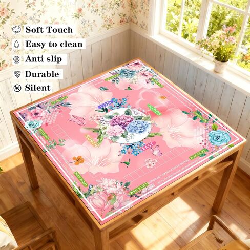 Pittera Mahjong mat for Table with Drawstring Bag/31.5Inch/American Mahjong Table Cloth with Rules mats， Noise Reduction Anti-Slip for Game/Poker/Board Games/Card Games/Dominoes (Green) in Saudi Arabia