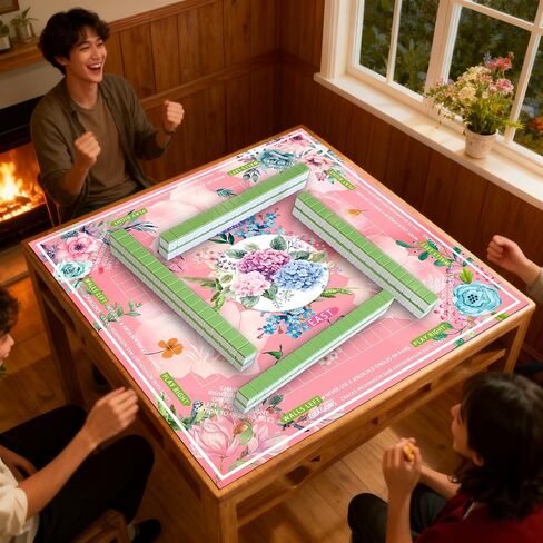 Pittera Mahjong mat for Table with Drawstring Bag/31.5Inch/American Mahjong Table Cloth with Rules mats， Noise Reduction Anti-Slip for Game/Poker/Board Games/Card Games/Dominoes (Green) in Saudi Arabia