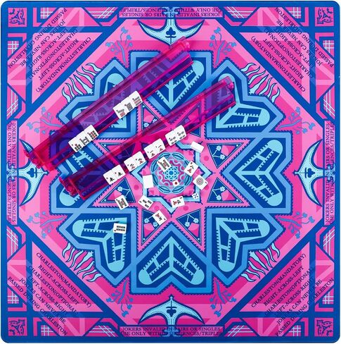 Neoprene Mahjong Mat with Rules (33" x 33"), No Creases American Mahjong Mat, Anti-Slip & Noise Reduction Mahjong Learning Mat, Mahjong Mats Gifts (Pink and Blue) in Saudi Arabia