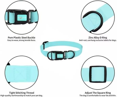 Waterproof Dog Collars,Rubber Dog Collars Anti-Odor,Durable,Adjustable Dog Collars for Small,Medium, Large Dogs,Easy Clean Collars with Buckle and D Ring (Lake Blue, Large [1" x 15.35"-24.8"]) in Saudi Arabia