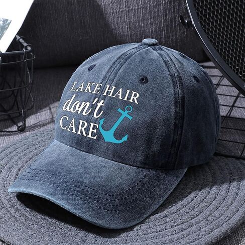 Pishovi Biker Hair لا تهتم قبعة بيسبول زرقاء مغسولة بالأسى، قبعة قطنية عتيقة قابلة للتعديل، هدية تقاعد للنساء، قبعة راكب الدراجة النارية لأمي BFFF، عيد ميلاد لعشاق الدراجات النارية in Kuwait