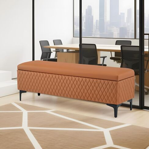 OmySalon Waiting Room Bench with Storage, Faux Leather Office Guest Chair Lobby Seating, Reception Furniture for Small Salon Barbershop Conference Business in Saudi Arabia