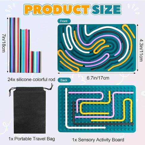 Sensory Activity Board, Double-Sided Silicone Fidget Toy for Stress Relief, Calming, Focus, Anxiety, ADHD & Autism, Silent, No Mess, Portable Travel Bag & 24 Strings 7 Colors in Saudi Arabia