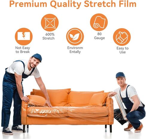 لفافة تغليف قابلة للانكماش مقاس 18 بوصة × 1500 بوصة - غلاف بلاستيكي صناعي للحركة، مقاس 80 للخدمة الشاقة، 600% امتداد للتعبئة والمنصات والشحن وحماية الأثاث - 4 لفات in Kuwait