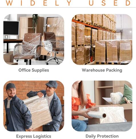 لفافة تغليف قابلة للانكماش مقاس 18 بوصة × 1500 بوصة - غلاف بلاستيكي صناعي للحركة، مقاس 80 للخدمة الشاقة، 600% امتداد للتعبئة والمنصات والشحن وحماية الأثاث - 4 لفات in Kuwait