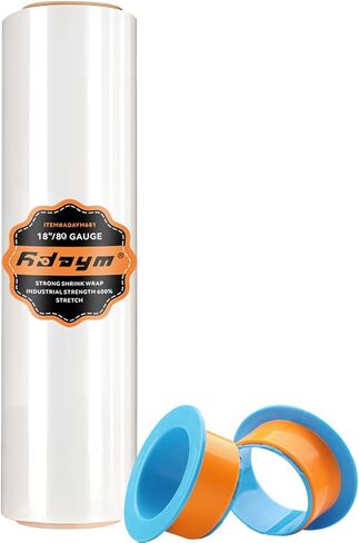 لفافة تغليف قابلة للانكماش مقاس 18 بوصة × 1500 بوصة - غلاف بلاستيكي صناعي للحركة، مقاس 80 للخدمة الشاقة، 600% امتداد للتعبئة والمنصات والشحن وحماية الأثاث - 4 لفات in Kuwait