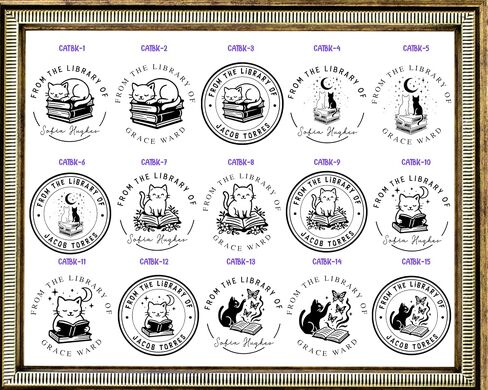 STAMPI Custom Book Embosser or Personalized Book Stamp – from The Library of Design | Swords, Cats, Dragon, Coffee & Floral Options | Gift for Book Lovers & Readers (Cat Set) in Saudi Arabia