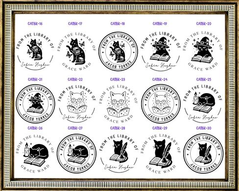STAMPI Custom Book Embosser or Personalized Book Stamp – from The Library of Design | Swords, Cats, Dragon, Coffee & Floral Options | Gift for Book Lovers & Readers (Cat Set) in Saudi Arabia