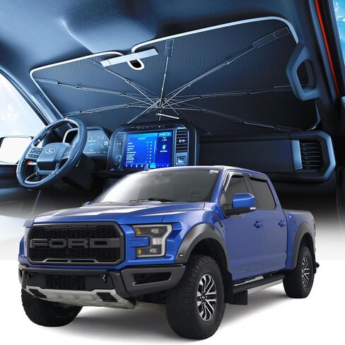 [ترقية 2025] غطاء شمسي للزجاج الأمامي للشاحنة Weektic لـ F-150/Silverado/Tundra/RAM 1500/Sierra - 5 طبقات من طلاء الكريستال الجليدي 99% من الأشعة فوق البنفسجية، يبرد الجزء الداخلي | مقبض دوار 360 درجة لسهولة الاستخدام in Saudi Arabia