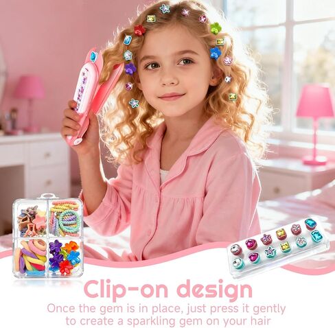 CLRDZN Hair Gem Stamper Kit,Hair Ties and Hair Clips Bling Hair Jewels for Girls Toys, Hair Styling Tool with Reusable Shining Diamonds, Birthday Gifts Toys for Girls Ages 3 4 5 6 8-12 in Saudi Arabia