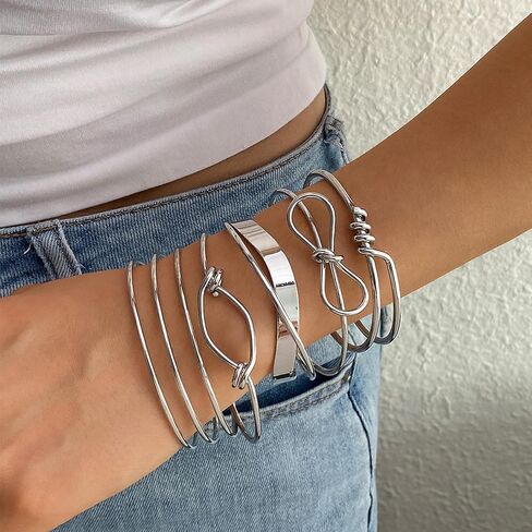 IFKM Gold Bangles Bracelets For Women, 14k Gold Plated Multi Layer Stackable Open Bracelet Set, Elegance Trendy Charms Non Tarnish Minimalist Textured Boho Jewelry Gift for Women in Saudi Arabia