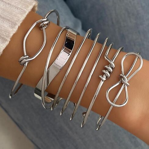 IFKM Gold Bangles Bracelets For Women, 14k Gold Plated Multi Layer Stackable Open Bracelet Set, Elegance Trendy Charms Non Tarnish Minimalist Textured Boho Jewelry Gift for Women in Saudi Arabia