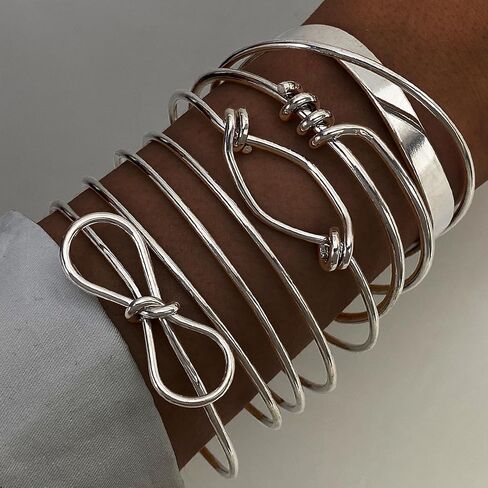 IFKM Gold Bangles Bracelets For Women, 14k Gold Plated Multi Layer Stackable Open Bracelet Set, Elegance Trendy Charms Non Tarnish Minimalist Textured Boho Jewelry Gift for Women in Saudi Arabia
