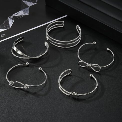 IFKM Gold Bangles Bracelets For Women, 14k Gold Plated Multi Layer Stackable Open Bracelet Set, Elegance Trendy Charms Non Tarnish Minimalist Textured Boho Jewelry Gift for Women in Saudi Arabia