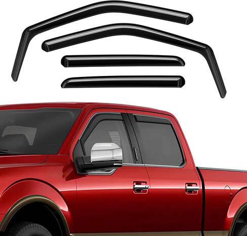 واقيات المطر داخل القناة المتوافقة مع Ford F150 2015-2025، عاكسات النوافذ الجانبية شديدة التحمل، 2020 2021 2022 2023 2024 2025 F150 عاكسات الرياح واقي المطر أسود - 4 قطع in Kuwait