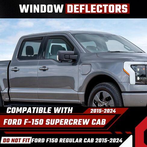 واقيات المطر داخل القناة المتوافقة مع Ford F150 2015-2025، عاكسات النوافذ الجانبية شديدة التحمل، 2020 2021 2022 2023 2024 2025 F150 عاكسات الرياح واقي المطر أسود - 4 قطع in Kuwait
