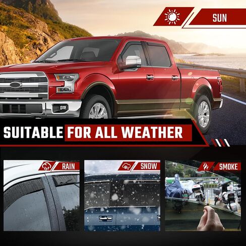 واقيات المطر داخل القناة المتوافقة مع Ford F150 2015-2025، عاكسات النوافذ الجانبية شديدة التحمل، 2020 2021 2022 2023 2024 2025 F150 عاكسات الرياح واقي المطر أسود - 4 قطع in Kuwait