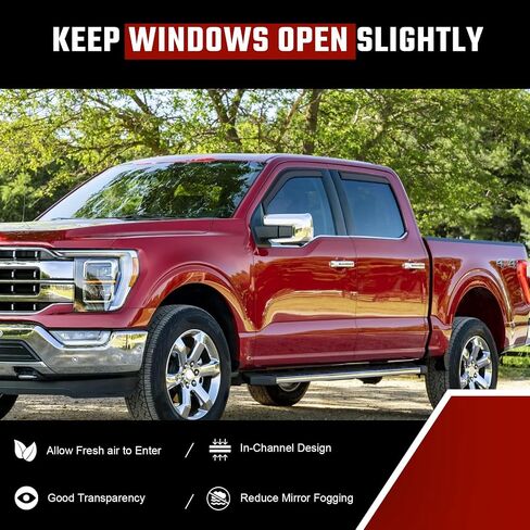 واقيات المطر داخل القناة المتوافقة مع Ford F150 2015-2025، عاكسات النوافذ الجانبية شديدة التحمل، 2020 2021 2022 2023 2024 2025 F150 عاكسات الرياح واقي المطر أسود - 4 قطع in Kuwait