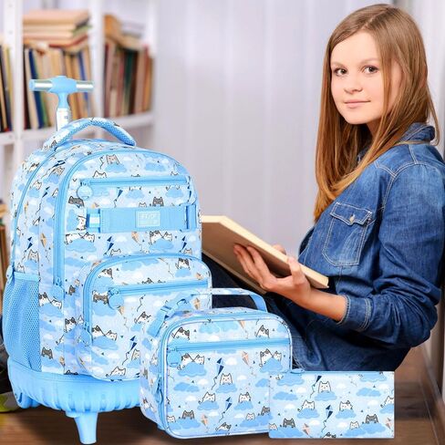 UFNDC 3PCS Rolling Backpack for Girls, Women Purple Galaxy Backpacks with Wheels，Water-Resistant Travel Roller Wheeled Bookbag in Kuwait