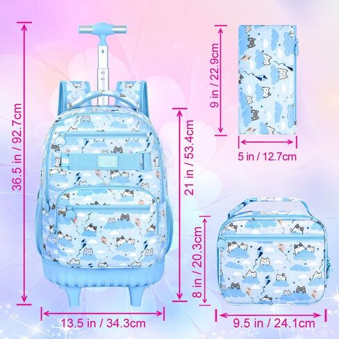 UFNDC 3PCS Rolling Backpack for Girls, Women Purple Galaxy Backpacks with Wheels，Water-Resistant Travel Roller Wheeled Bookbag in Kuwait